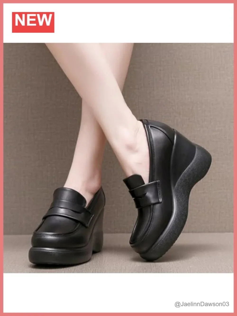 Women's Leather Round Toe Platform Wedge Loafers Slip On Comfortable